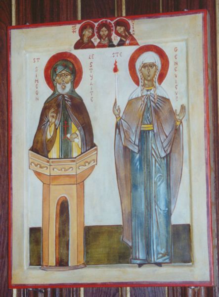 Sf. Genoveva și Sf. Simeon Stâlpnicul. Icoană de la mormântul sfintei din Paris - foto preluat de pe ro.orthodoxwiki.org
