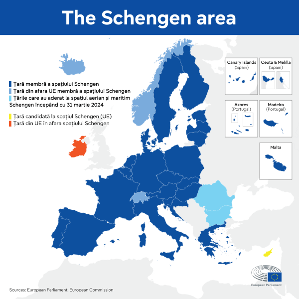 Harta spațiului Schengen - foto preluat de pe www.europarl.europa.eu