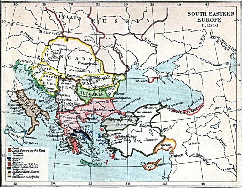 Imperiul Bizantin și statele sale vecine în 1340 - foto preluat de pe en.wikipedia.org