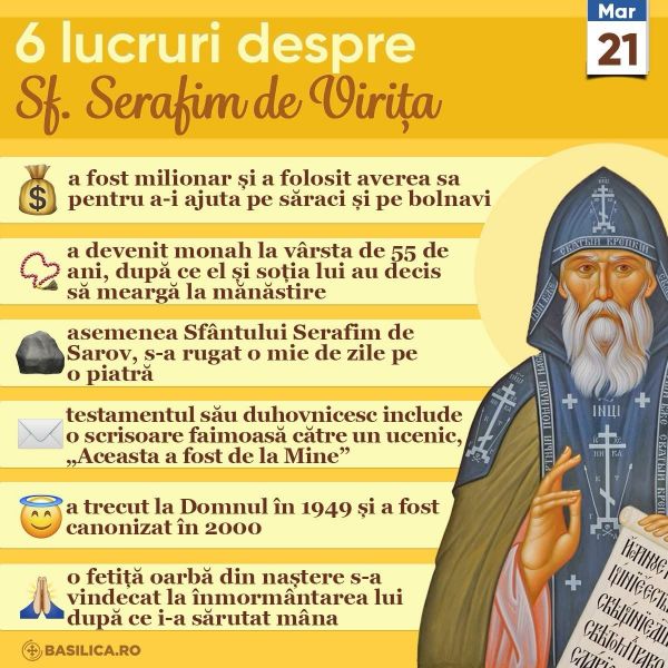 Sfântul Serafim de Virița (1865 - 1949) - foto preluat de pe www.facebook.com/basilica.ro