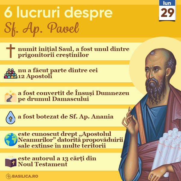 Sfântul Apostol Pavel († 64/67) - foto preluat de pe www.facebook.com/basilica.ro