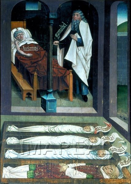 Gamaliel i se dezvăluie în vis lui Lucianus. Pictură din secolul al XV-lea - foto preluat de pe ro.wikipedia.org
